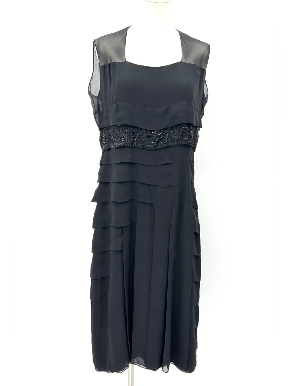 Vintage 1960 Art Deco Style Cocktail Dress Silk Beaded Black
